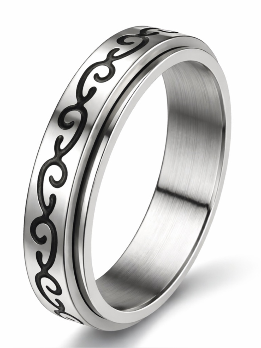 Stainless Steel Tribal Wave Spinner Ring Anxiety Fidget Band Unisex